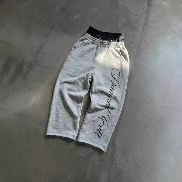 Autumn and Winter New Style American Street Style Personalized Printed Patchwork Sports Fashion Y2K Double Waistband Design Long Pants Wholesale