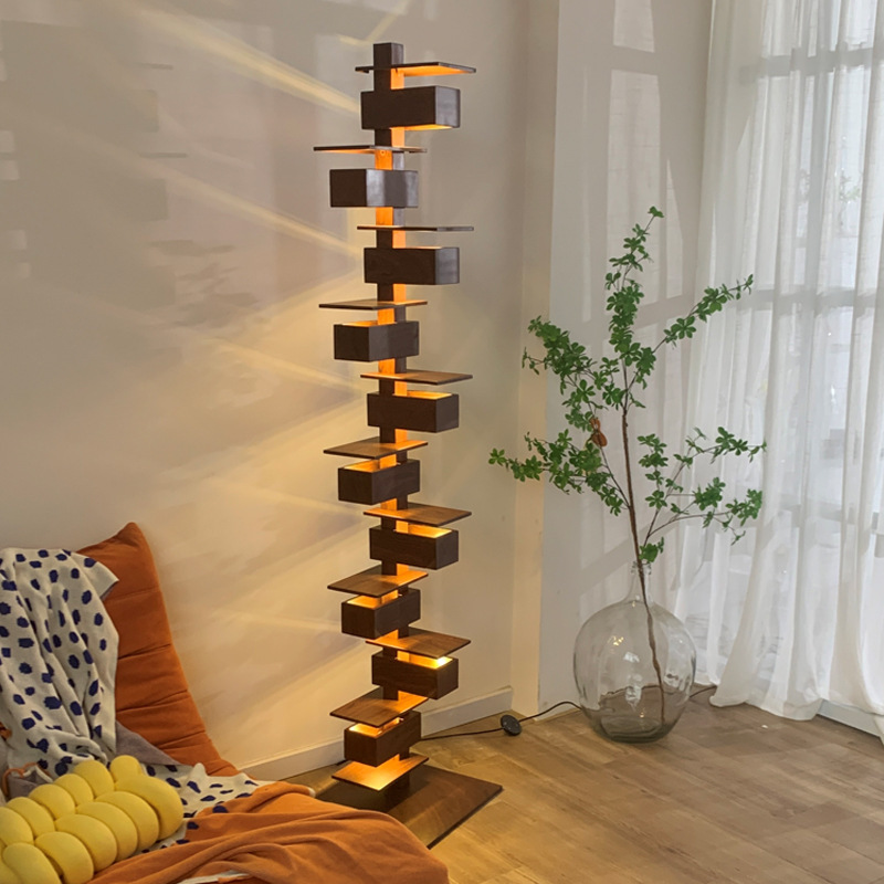 Taliesin estilo francés flujo de agua villa lámpara de piso lámpara de escritorio diseñador de madera tallada sala de estar lámpara de decoración retro