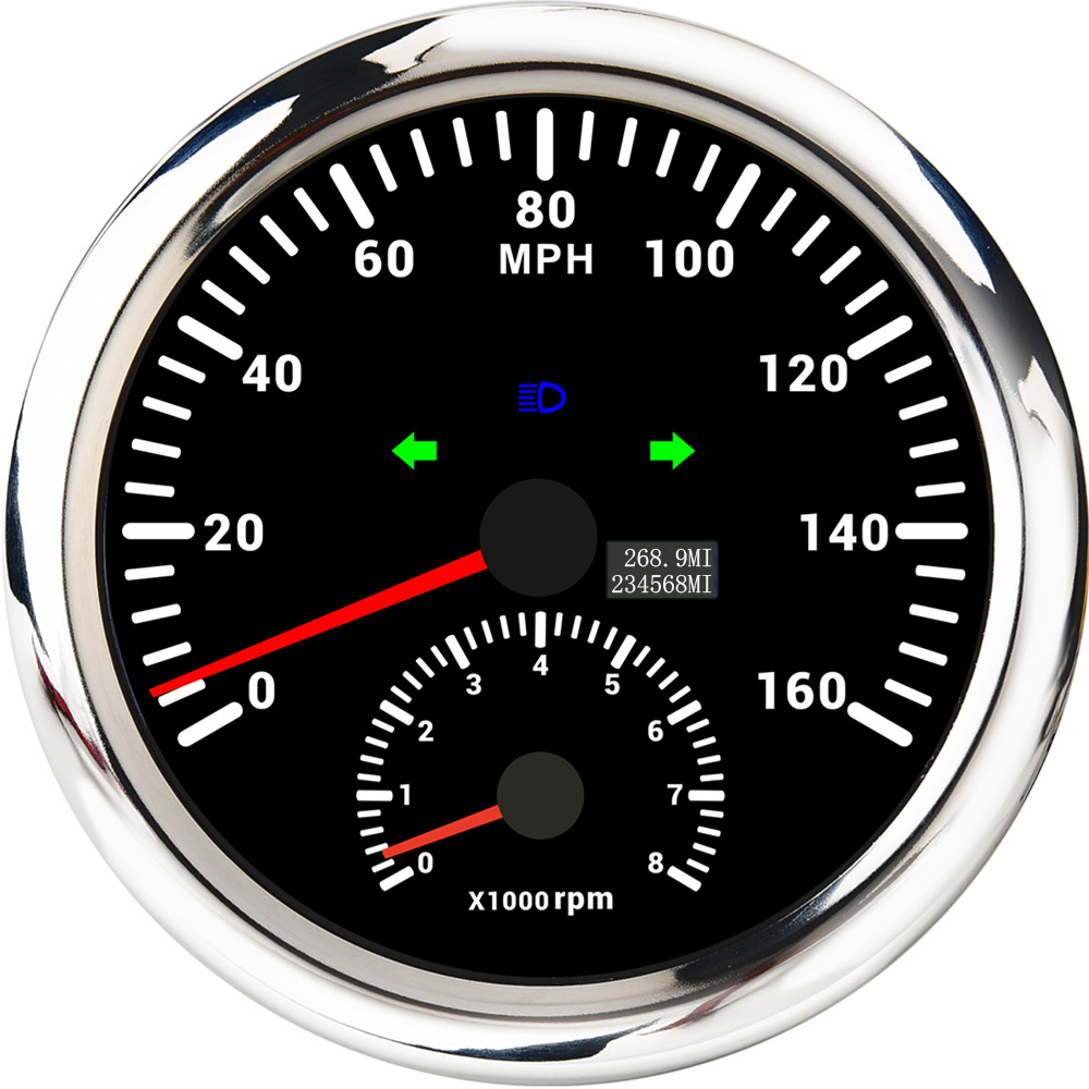 automobile instrument: Erheyi 2-in-1 110mm - silver-edge-black-background-0-160mph