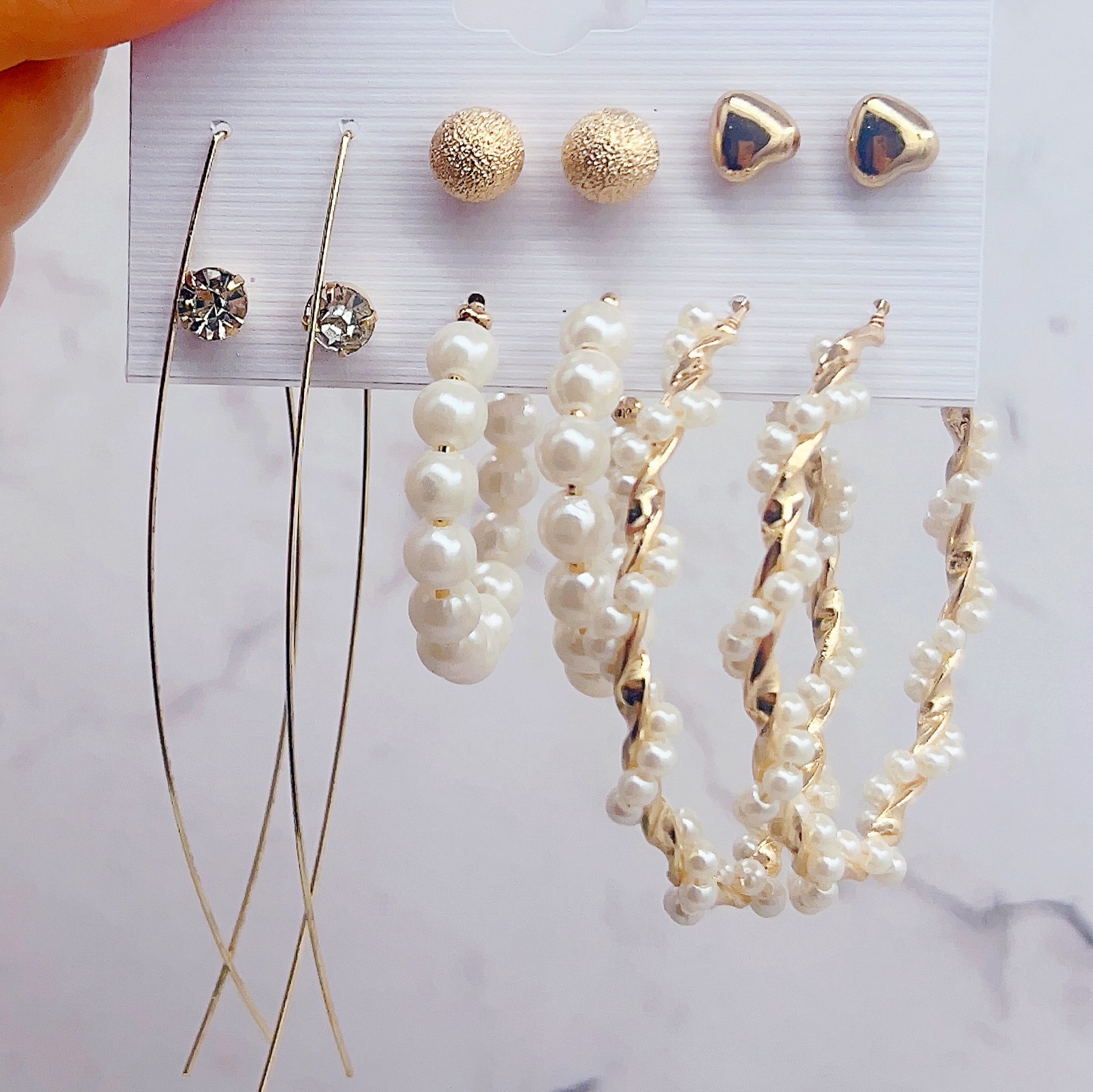 XP17 Retro Geometría de Oro Lady Pendientes Set Moda Perlas Circulares Orejeras Earringsset