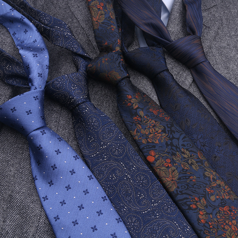 Blue Printed Silk Tie for Men, Suitable for Casual, Formal, Business, High-End, Handcrafted Texture, Banquet, and Office Wear