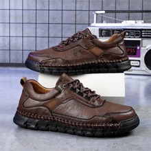 跨境秋冬新款缝线男鞋直播爆款休闲鞋套脚男士皮鞋低帮大码爸爸鞋