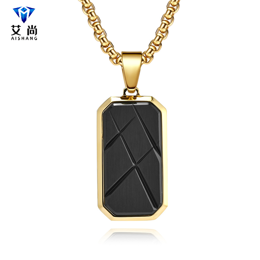 新款原创欧美八角切面立体错乱刀纹军牌吊坠男式钛钢饰品潮冷淡风