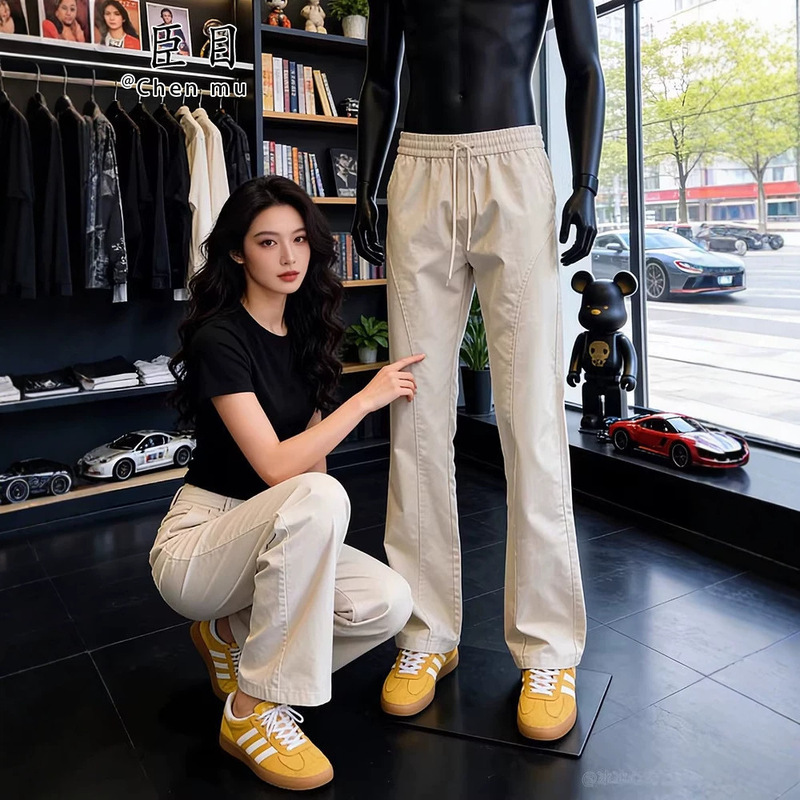 American-Style Slim-Fit Straight-Leg Pants for Men, Summer Lightweight Ice Silk Quick-Dry Sports Pants, Waterproof Diagonal Cut Workwear Hiking Pants