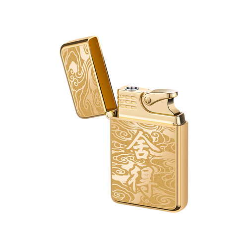 Cross-border waterproof direct-flush metal lighter electroplated embossed red fire direct-flush windproof lighter inflatable lighter gift
