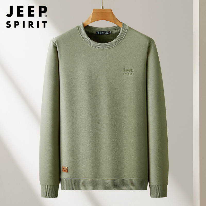 JEEP SPIRIT卫衣男2025秋冬新款抗皱透气加绒保暖时尚休闲圆领打|undefined