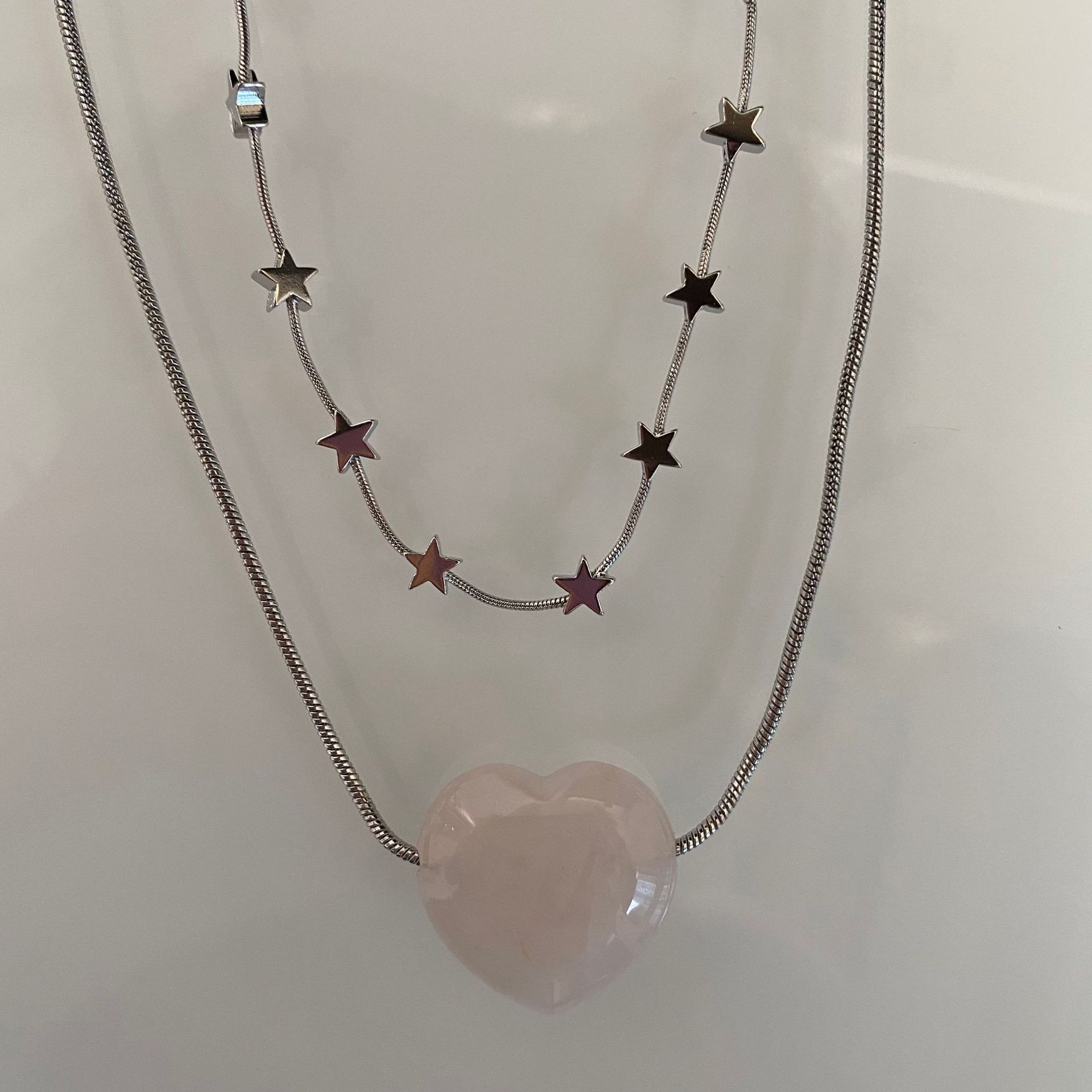 Fashion Star Heart Shape natural stone Metal Chain Pendant Necklace 1 Piece