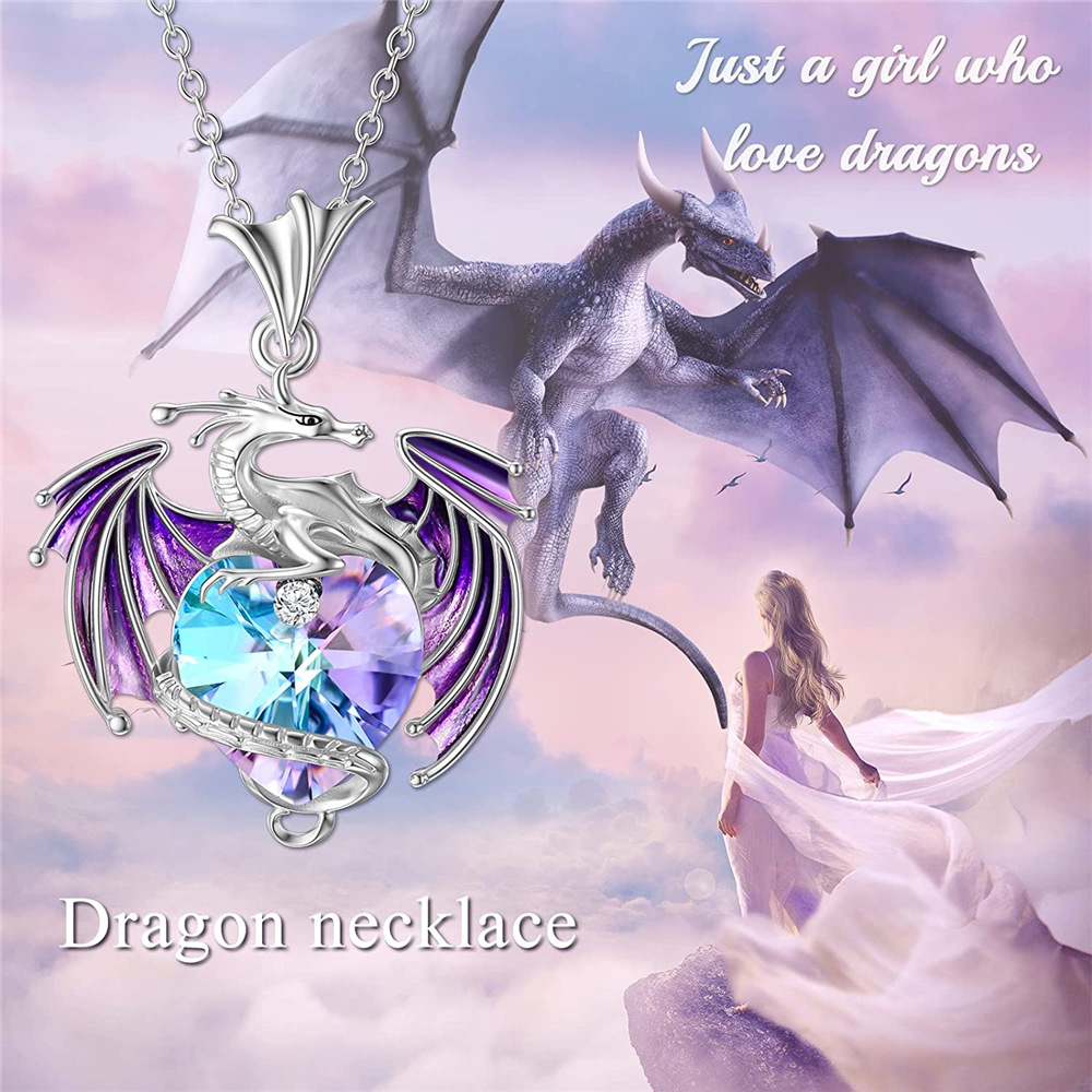 Collana con ciondolo a forma di drago volante in cristallo colorato, alla moda e versatile, gioielli da donna con animali_voghion.com