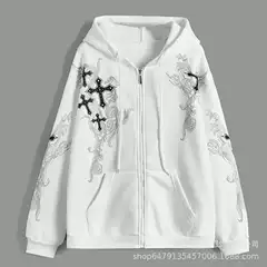 2024 New Super Clear Hollow National Style Clouds Cross Zipper Sweater Casual Comfortable Coat Cardigan Sweater Women
