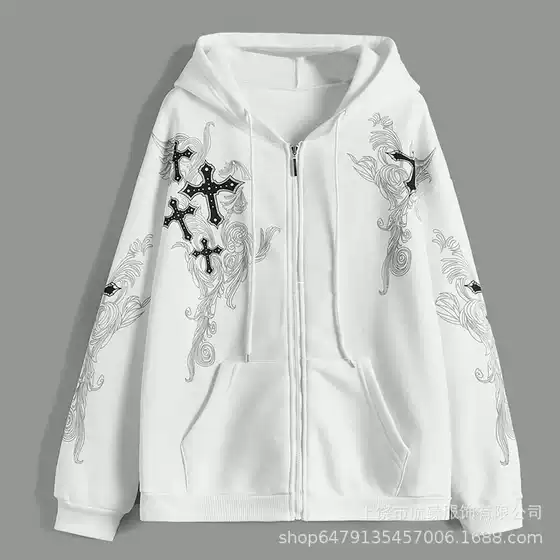 2024 New Super Clear Hollow National Style Clouds Cross Zipper Sweater Casual Comfortable Coat Cardigan Sweater Women