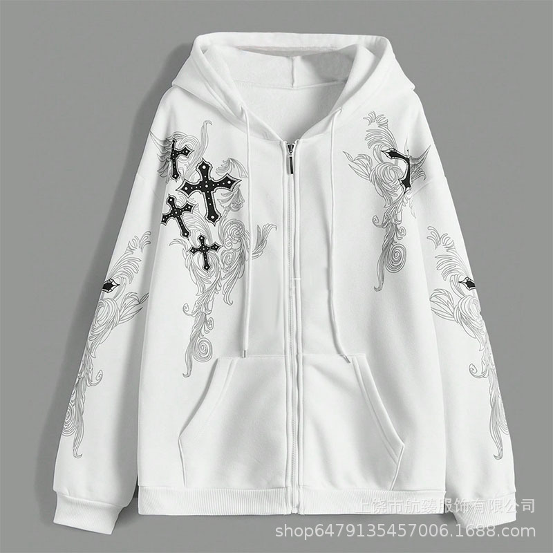 2024 New Super Clear Hollow National Style Clouds Cross Zipper Sweater Casual Comfortable Coat Cardigan Sweater Women