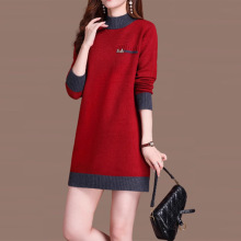 韩版跨境秋冬新款针织衫半高领打底中长款遮屁股宽松洋气毛衣女