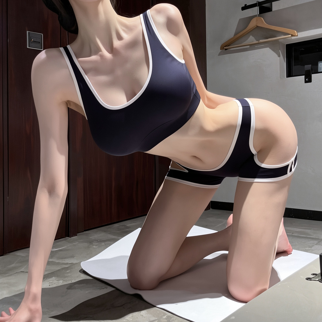 Slim-Fit Sports Vest and Hip-Hugging Shorts Set, Blue Polyester Two-Piece Lingerie — detail image 4