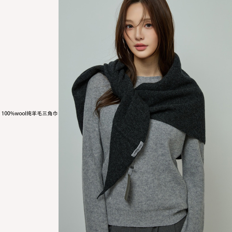 100%wool纯羊毛三角巾披肩女外搭2025新款高端围巾极简轻奢高级感|undefined