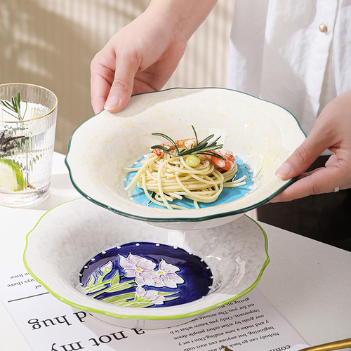 Hand-painted Ceramic Dinner Plate High-end Household Breakfast Plate Underglaze Color Large Capacity Snack Fruit Plate Wholesale