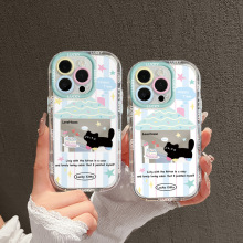 卡通蛋糕黑猫适用苹果17promax手机壳iphone15plus镜面奶油14/13