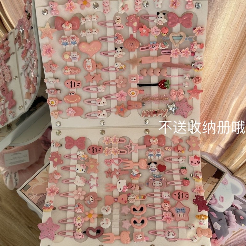 Pink Hair Clips 50 Pieces Cute Hair Clip Set Sweet Girly Heart Bangs Clip Japanese Style Cartoon Headwear Clip