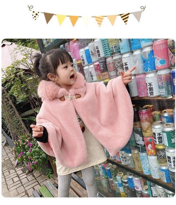 Capa para niños, vestido de princesa de felpa, abrigo de manga larga para salir en otoño e invierno, chal de piel cálido para niña de flores