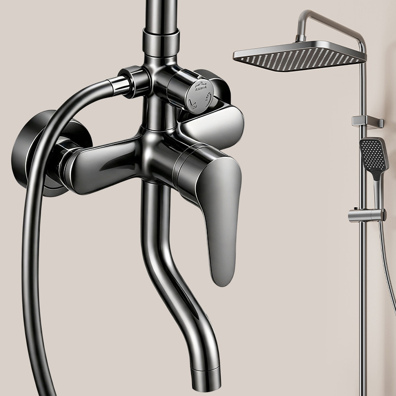 Fábrica transfronteriza ABS pistola gris 4 función presurizada calentamiento frío pantalla digital atmósfera lámpara ducha fuente de baño doméstico al por mayor