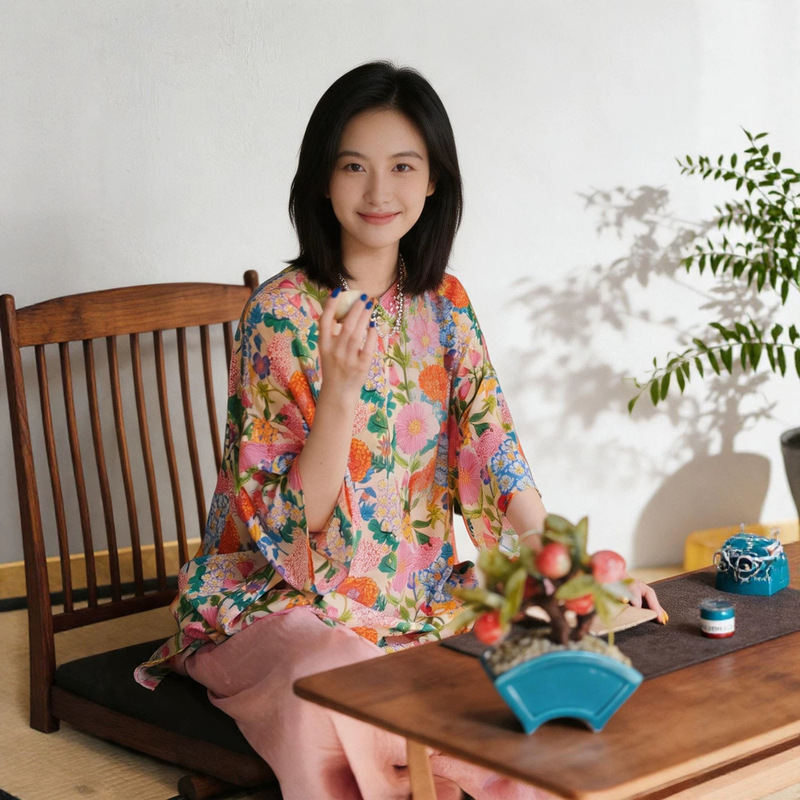 2026 Summer New Style Ramie New Chinese Style Printed Cheongsam Dress D0601 Blouse Top Mid-Length Skirt Shirt