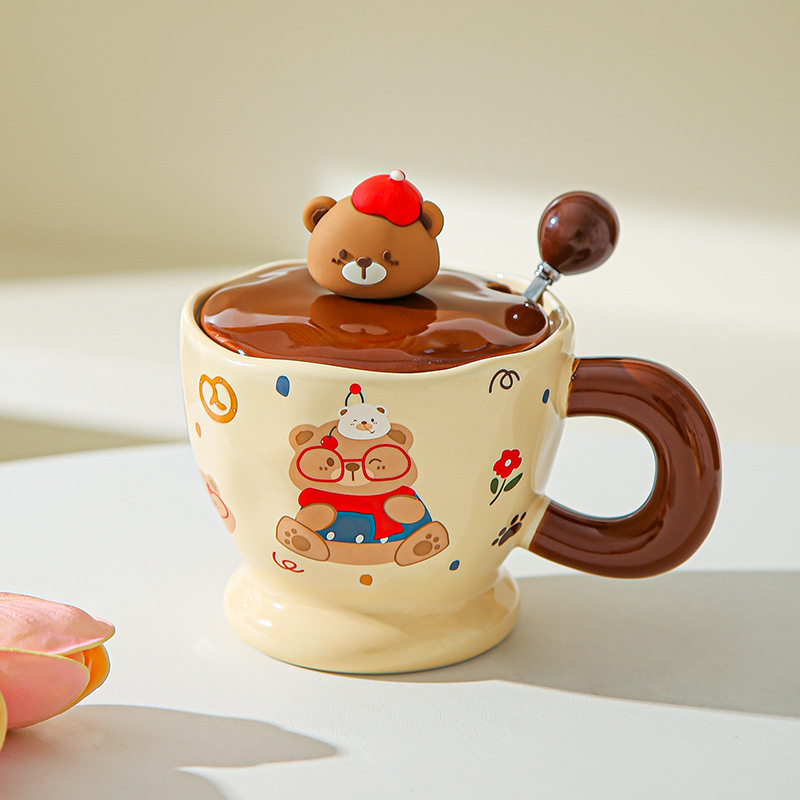 Creativo encantador cartón oso cerámico taza de oficina taza de café taza de agua taza de desayuno pareja taza