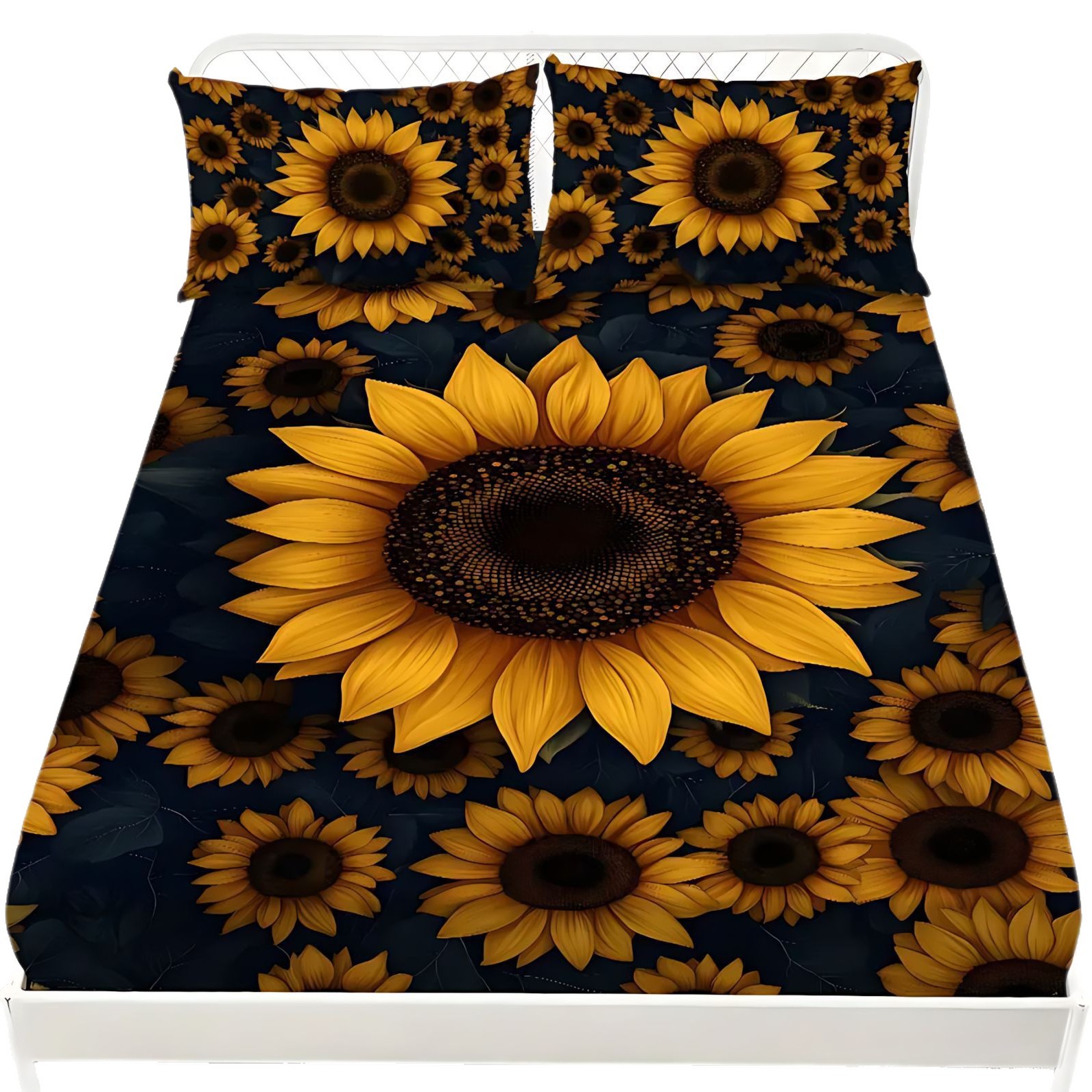 TEMU / JIT transfronterizo brillante girasol HD impresión digital cama suave gaza almohada conjunto de dibujo puede hacer