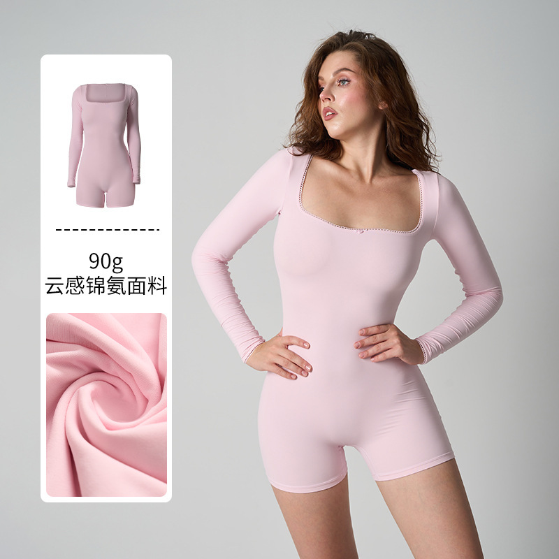 Skims Same Style Lace Long Sleeve Bodysuit Lace Long-Sleeved Tight Elastic Square-Neck Bodysuit