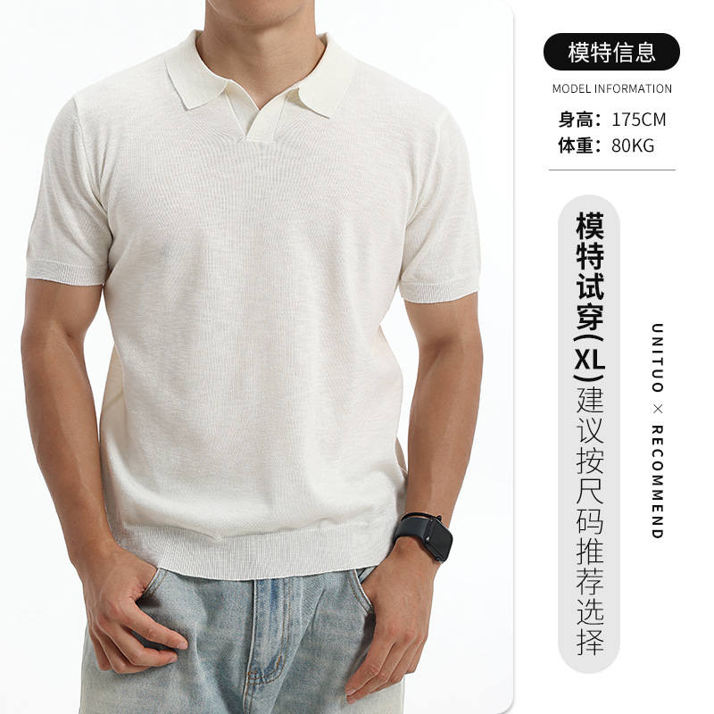 Europa y los Estados Unidos transfronterizos hombres V-collar polo de punto de manga corta verano de negocios casual alta sensación de hombre al por mayor