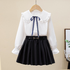 女童半身裙2024春裝新款中大兒童春秋款黑色學院風百褶短裙子批發