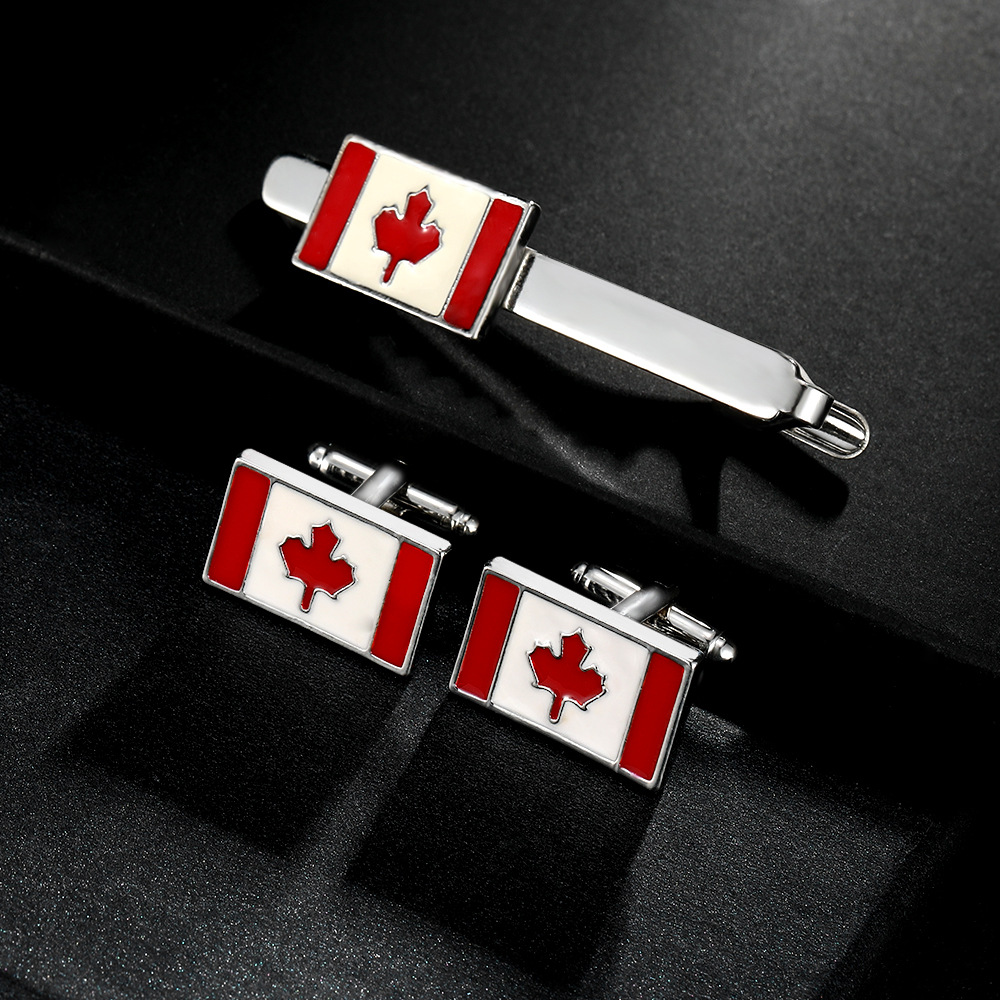 Fashion Canadian Flag Maple Leaf Cufflinks Men's Business French Shirt Cuff Nail Tie Clip Suit Accessories_voghion.com