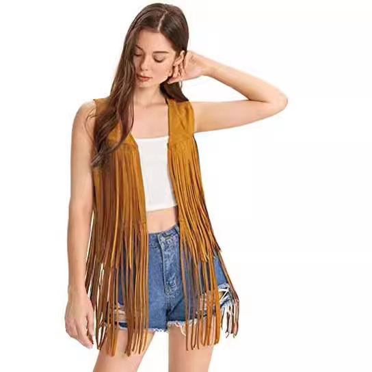 2024 New European and American Spring and Summer Fashion Popular Tassel Vest Women's European Station Slim Sleeveless Vest Women's Trendy