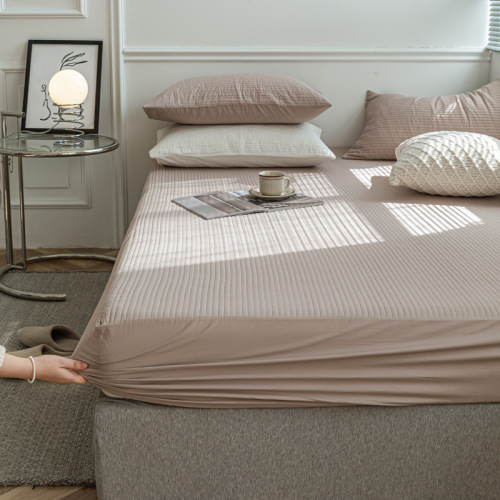 ins Foreign Trade 100% Cotton Straight Stripe Solid Color Quilted Bedding Set Three-Piece Set Cotton Filling Thickened Single Mattress Protector 