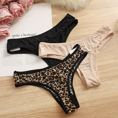 New sexy hollow-out leopard print zebra women's underwear breathable thong elastic low-rise T-pants 204