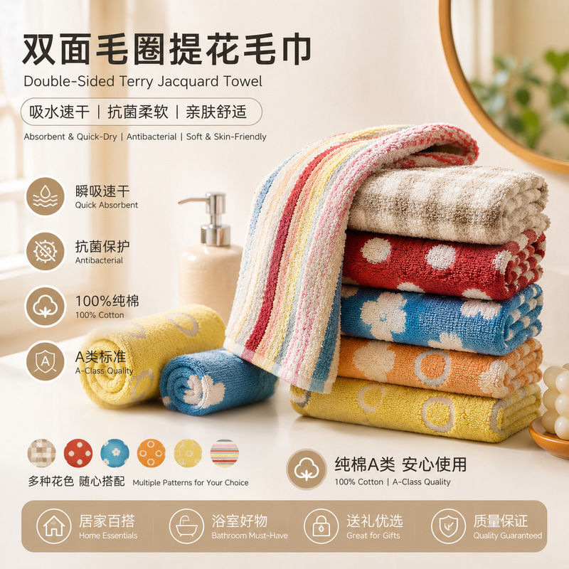 Pure Cotton Class a Double-Sided Terry Jacquard Towel, Antibacterial, Water-Absorbent, Quick-Drying, Soft, Suitable for Bathroom and Home Use, Face Towel, Available for Wholesale Pure Cotton Class a Double-Sided Terry Jacquard Towel, Antibacterial, Water-Absorbent, Quick-Drying, Soft, Suitable for Bathroom and Home Use, Face Towel, Available for Wholesale