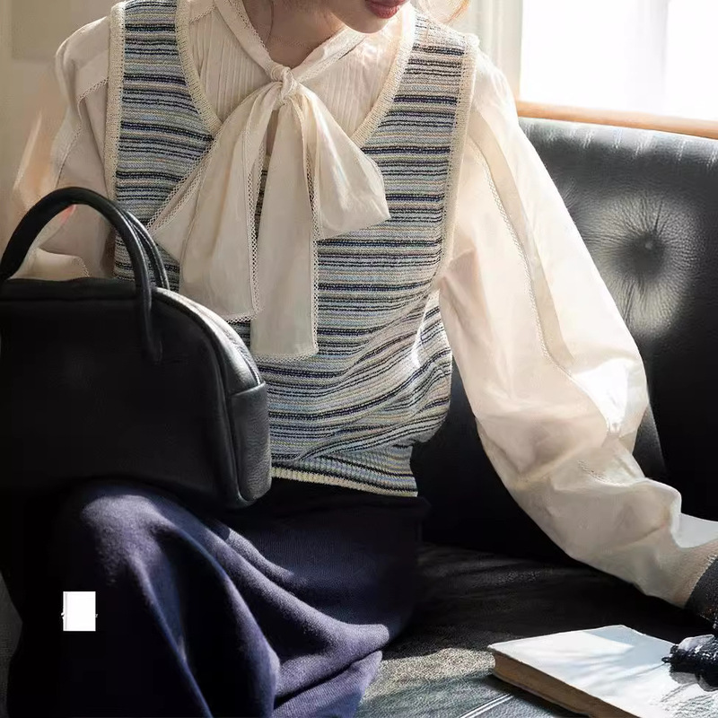 "Sketch Workshop" "Lennon's Wardrobe" Early Spring New Linen Tencel Rainbow Striped Vest