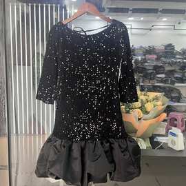 欧美批发2024春节系列亮片长袖连衣裙圣诞裙B5-72785 R3