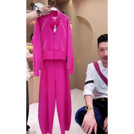 2025年春秋季休闲时尚运动风新款粉色拉链开衫宽松卫衣两件套女装