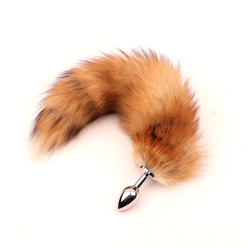Fox Tail Metal Anal Plug with Plush Cross Fox Tail, Blue Cosplay Design — detail image 10