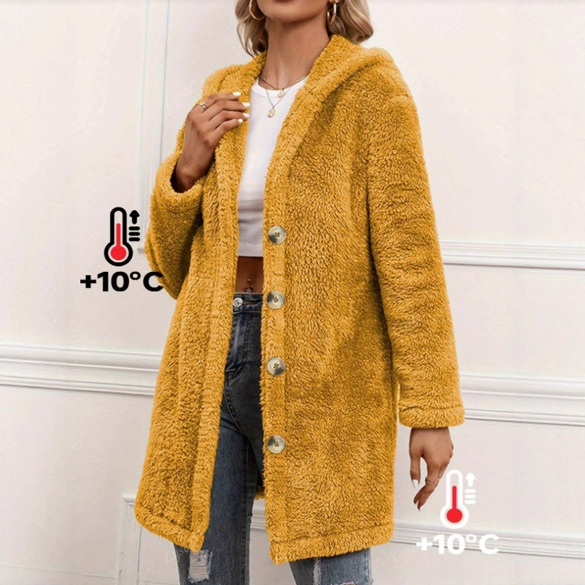 2025 Amazon трансграничная европейская и американская одежда плюшевая однотонная куртка с капюшоном, новая фланелевая куртка средней длины