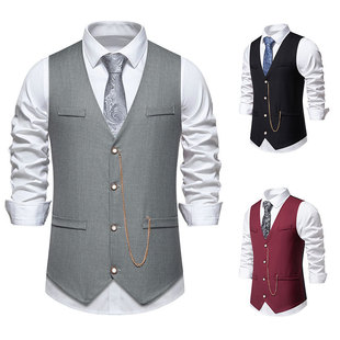 Amazon men's suit vest wedding party V-neck chain matching vest M111