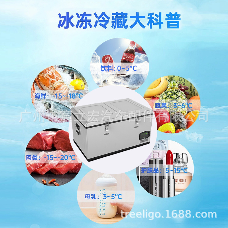 Treeligo refrigerador del coche 75/95 litros de gran capacidad 12v24v220v congelador de viaje al aire libre refrigerador del coche