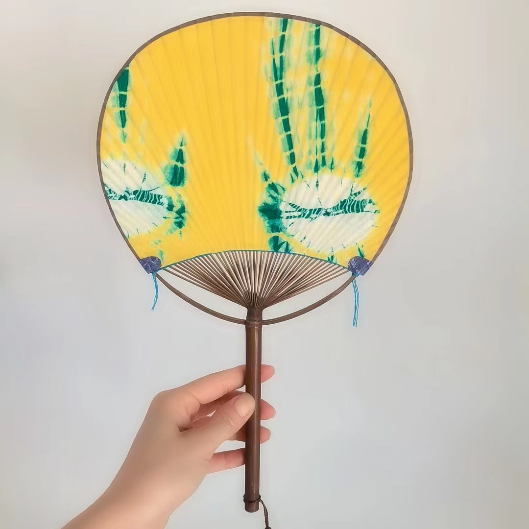 扎染扇子蜡染布艺扇一根竹团扇剖丝扇古风日式团扇旗袍舞蹈装饰扇