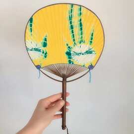 扎染扇子蜡染布艺扇一根竹团扇剖丝扇古风日式团扇旗袍舞蹈装饰扇