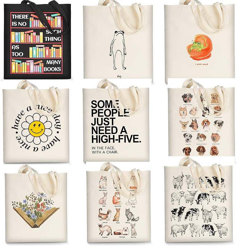 Amazon Cross-Border Spot Canvas Bag Book Pattern Handbag Shoulder Bag Student Fashion Handbag Amazon Cross-Border Spot Canvas Bag Book Pattern Handbag Shoulder Bag Student Fashion Handbag