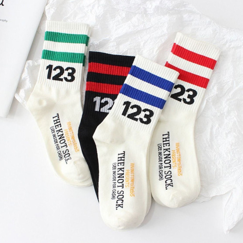 Cross-border 123 digital couple sports cotton socks spring and autumn white basketball socks wholesale men's mid-calf socks
