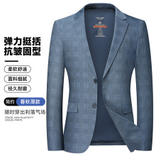 莱诗伯特2025春季锦纶男式西装免烫修身中青年格纹小西装休闲单西