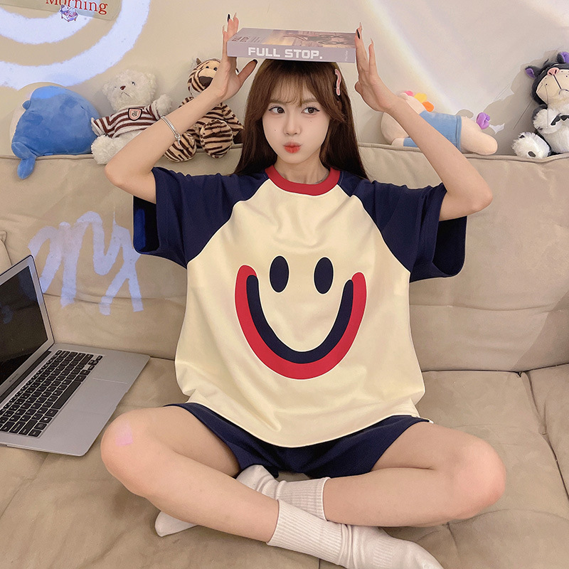 Summer Pajamas for Female Students, Cute Cartoon Style, New High-Quality Short-Sleeved Set, Can Be Worn Outside, Loose-Fitting Dormitory Home Clothes Summer Pajamas for Female Students, Cute Cartoon Style, New High-Quality Short-Sleeved Set, Can Be Worn Outside, Loose-Fitting Dormitory Home Clothes
