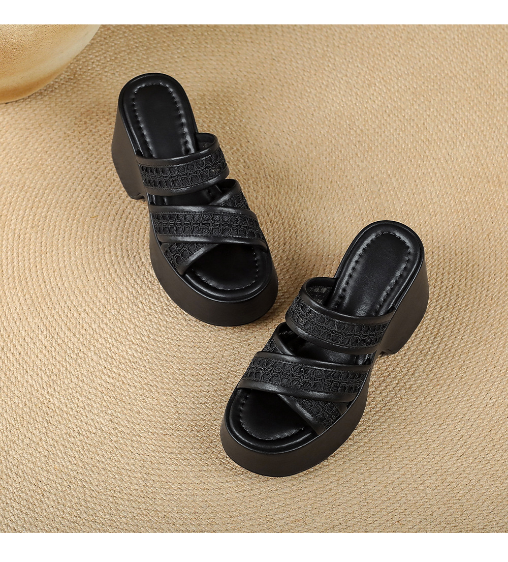 Sandal cao gót nữ quai chéo đế xuồng hở mũi gót 9 cm — màu đen, màu trắng ngà chi tiết 14