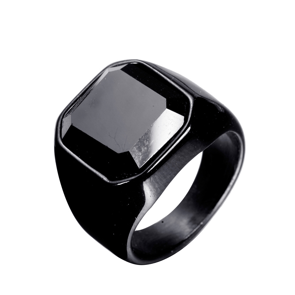 Simple Style Square Titanium Steel Inlay Rhinestones Men's Rings display picture 4