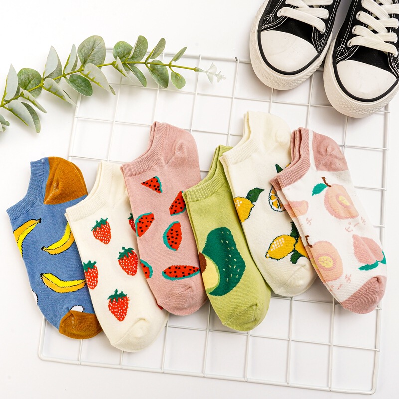 New Style Socks Women's Spring and Summer Japanese Style Fruit Cartoon Short Socks Boat Socks Korean Style ins Trendy College Shallow Mouth Low Waist Cotton Socks
